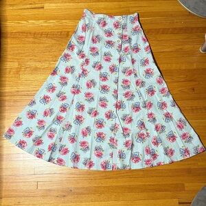 Ralph Lauren Cottage Core Sweeping A-line Prairie Floral Skirt Cotton Sz 10